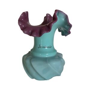 Fenton Art Glass Cased Glass Vace With Lilac And Turquoise